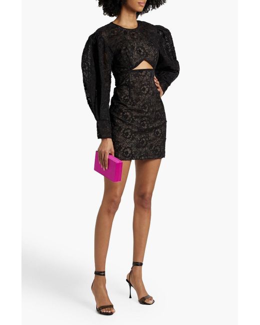 Zac Posen Black Cutout Cotton-blend Guipure Lace Mini Dress