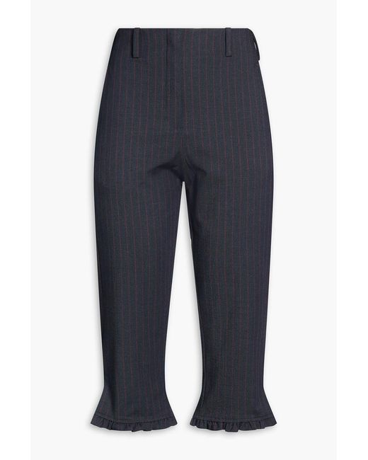 Ganni Blue Pinstriped Twill Capri Pants