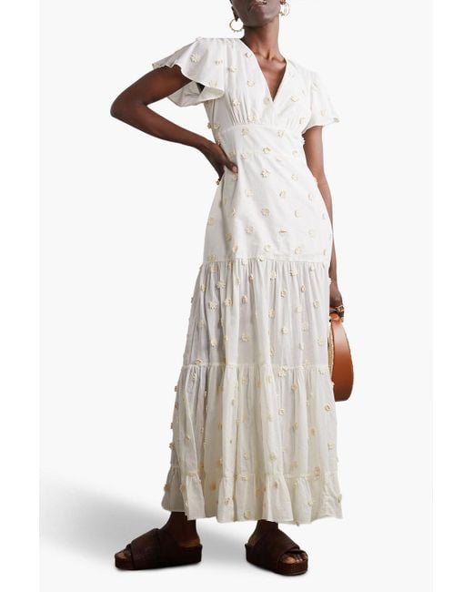 Rixo White Delicia Floral-appliquéd Cotton And Lyocell-blend Voile Maxi Dress