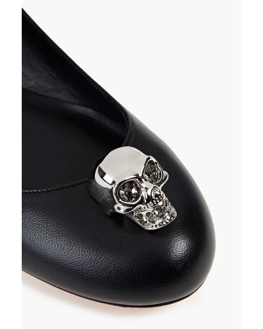 Alexander McQueen Black Skull ballerinas aus leder mit verzierung