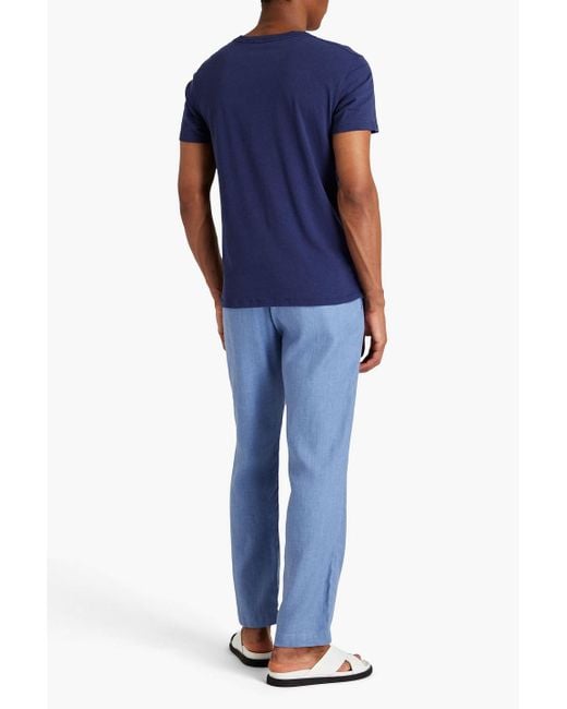 Frescobol Carioca Blue Oscar Linen And Cotton-blend Drawstring Pants for men