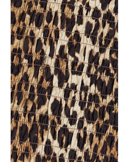 Ganni Brown Leopard-print Cotton-poplin Peplum Top
