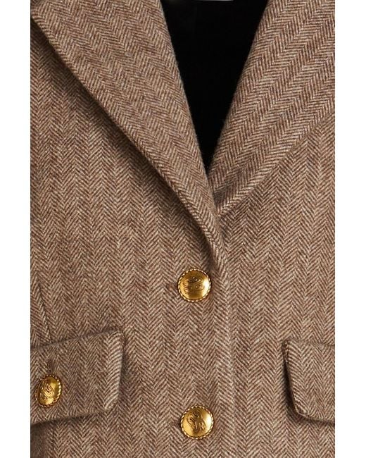 Sandro Brown Cropped Herringbone Wool-blend Blazer