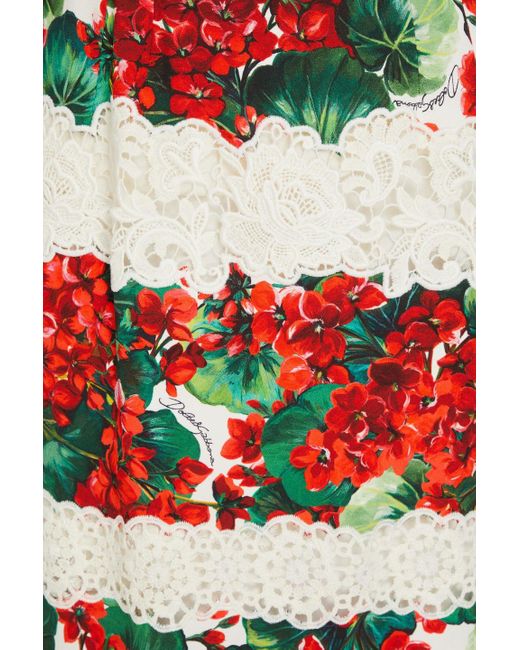 Dolce & Gabbana White Kleid aus crêpe mit floralem print und einsätzen aus guipure-spitze