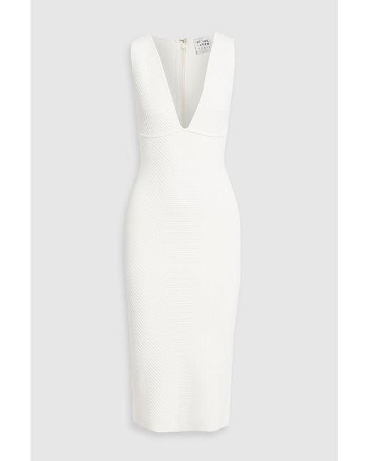 Hervé Léger White Ribbed-knit Midi Dress