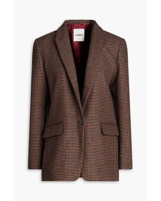 Sandro Brown Houndstooth Wool-blend Blazer