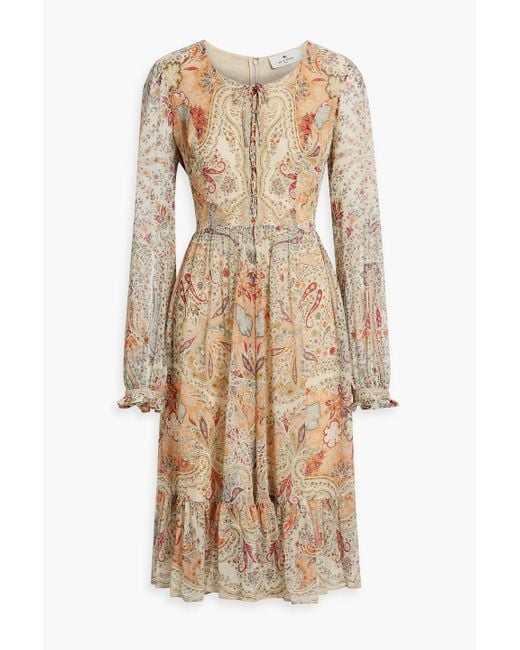 Etro Natural Paisley-print Lace-up Silk-chiffon Dress