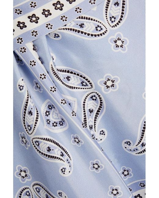 Sandro Blue Enrika Gathered Paisley-print Silk-twill Midi Wrap Dress