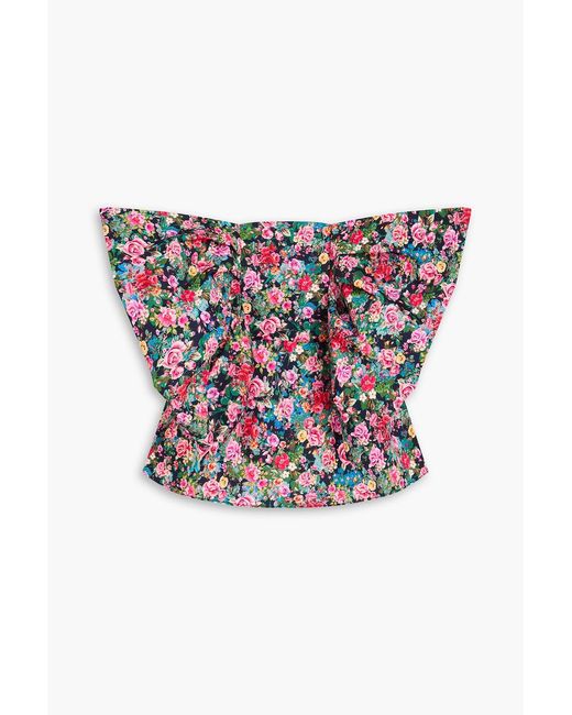 Kika Vargas White Faye Strapless Bow-detailed Floral-print Twill Top
