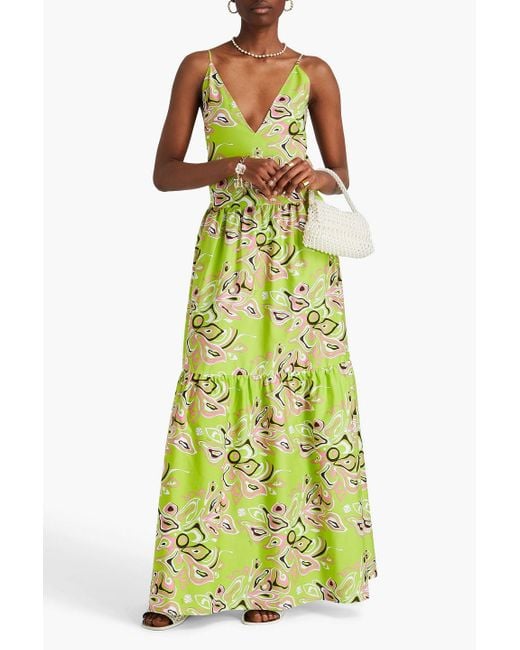 Emilio Pucci Green Printed Cotton-poplin Maxi Dress