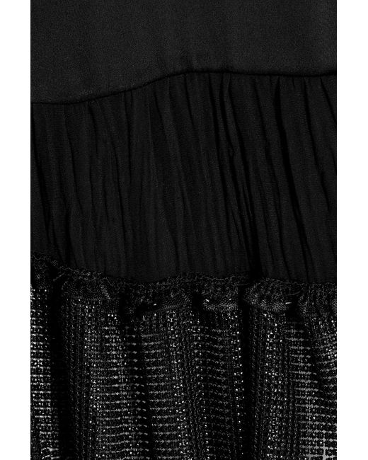 Rabanne Black Fringed Chainmail And Plissé-satin Top