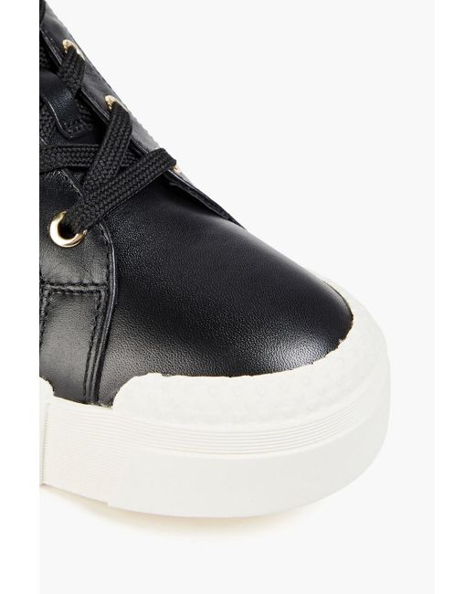 Love Moschino Faux Fur-trimmed Leather Sneakers in Black | Lyst