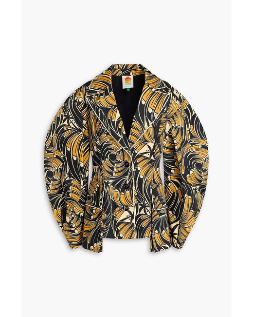 FARM Rio Printed Cotton-blend Sateen Blazer in Black | Lyst UK