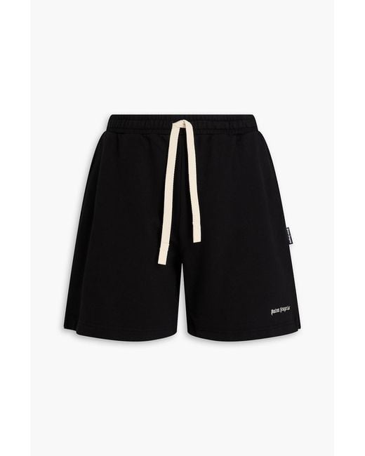 Palm Angels Black Embroidered French Cotton-Terry Drawstring Shorts for men