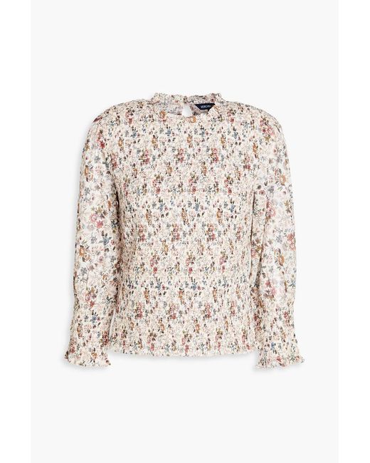 Veronica Beard Natural Kali Ruffled Floral-print Cotton Top