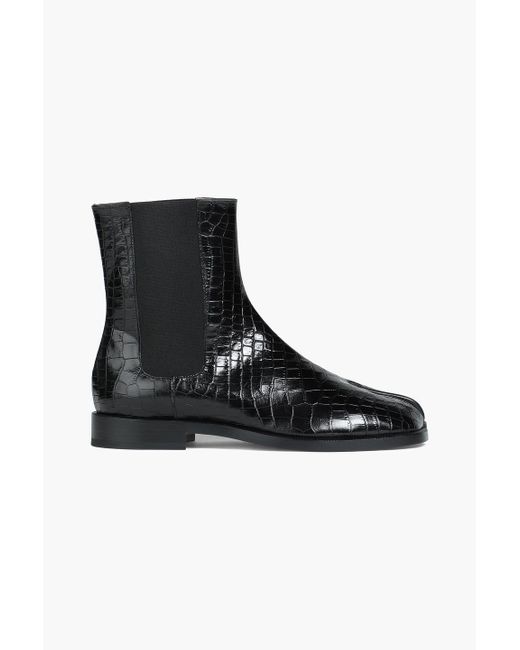 Maison Margiela Black Tabi Split-toe Croc-effect Leather Ankle Boots