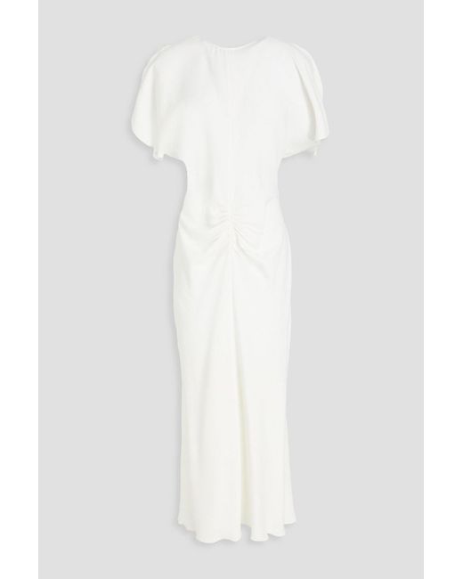 Victoria Beckham White Ruched Crepe Midi Dress