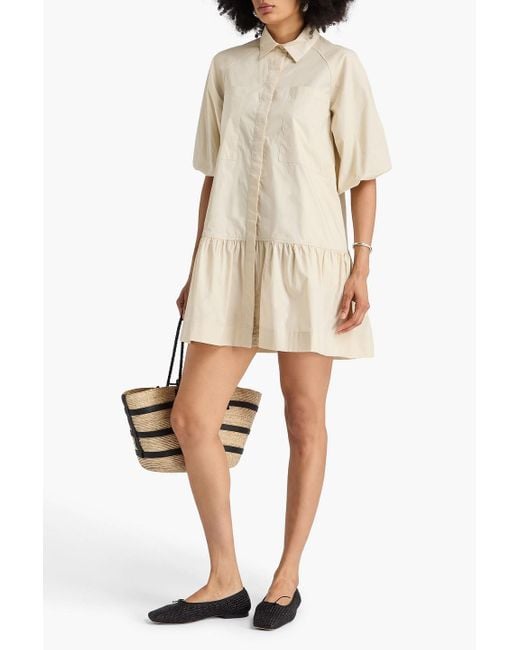 Jonathan Simkhai Natural Crissy Gathered Cotton-Blend Poplin Mini Shirt Dress