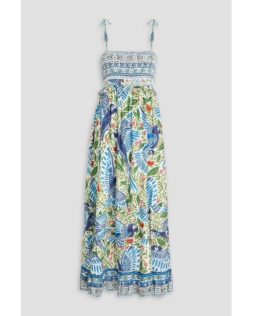 Farm Rio Blue Printed Fil Coupé Cotton Maxi Dress