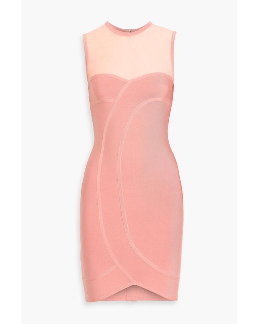 Hervé Léger Pink Helena Mesh-Paneled Bandage Mini Dress