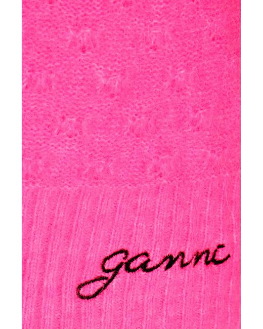 Ganni Pink Cutout Pointelle-knit Turtleneck Top