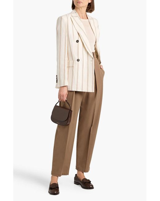 Brunello Cucinelli Natural Double-Breasted Striped Linen And Cotton-Blend Blazer