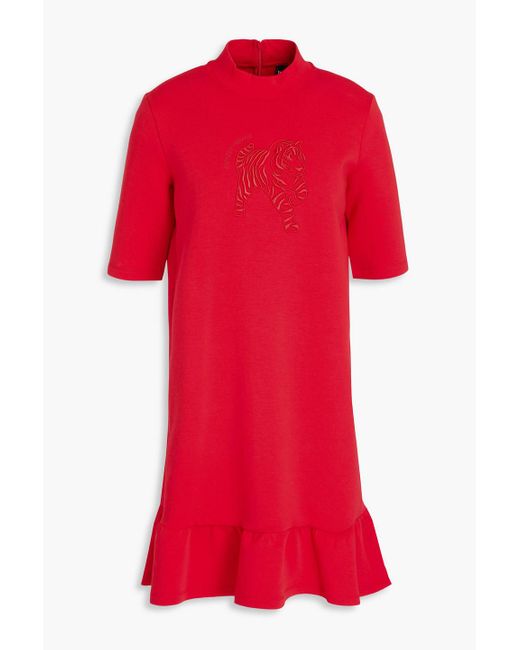 Emporio Armani Red Embroide Cotton-blend Jersey Mini Dress