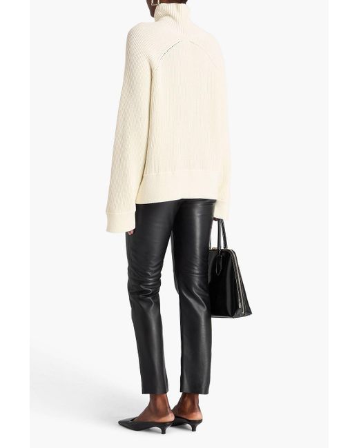 Totême  Natural Ribbed Cotton-blend Turtleneck Sweater