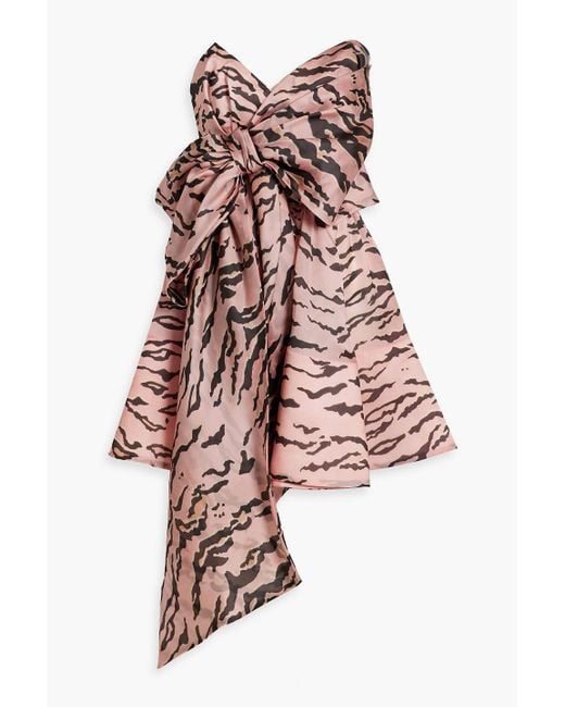 Zimmermann Pink Strapless Bow-detailed Zebra-print Silk-organza Mini Dress