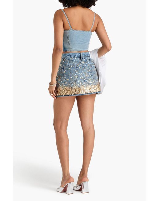 FRAME Blue The Champagne Embellished Denim Mini Skirt