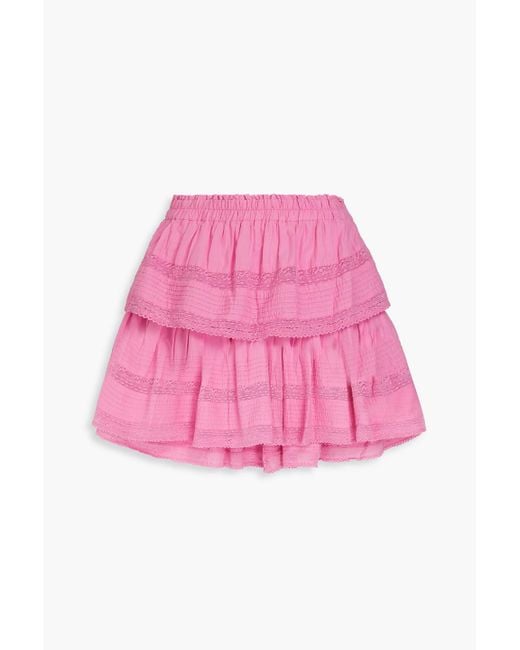 LoveShackFancy Pink Tiered Ruffled Cotton Mini Skirt