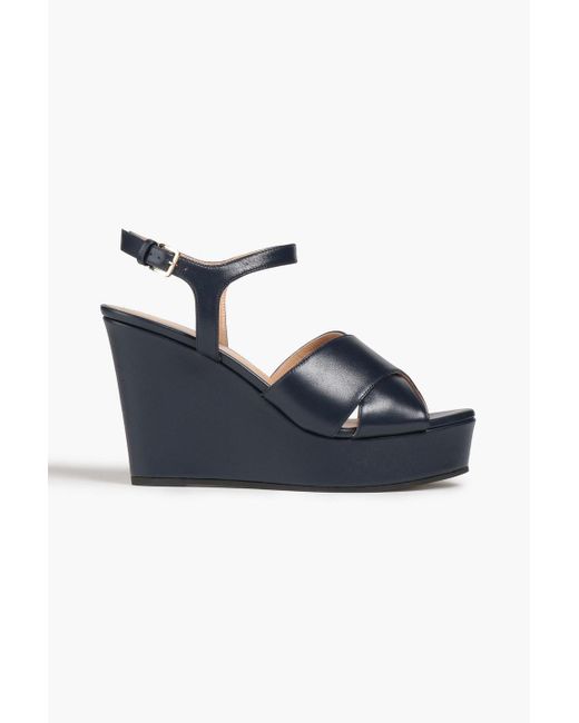 Sergio Rossi Blue Leather Wedge Platform Sandals