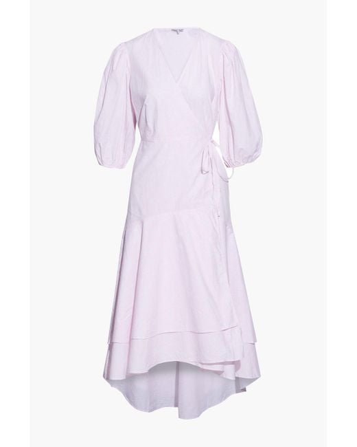 Ganni Pink Layered Floral-print Cotton-poplin Midi Wrap Dress