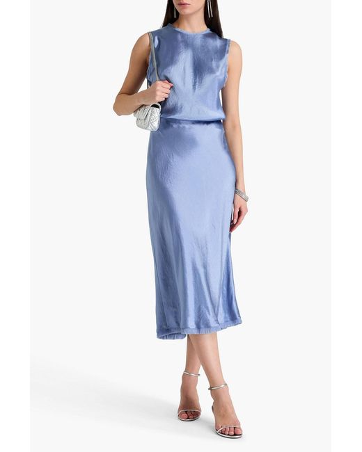 Vince Blue Crinkled-satin Midi Skirt