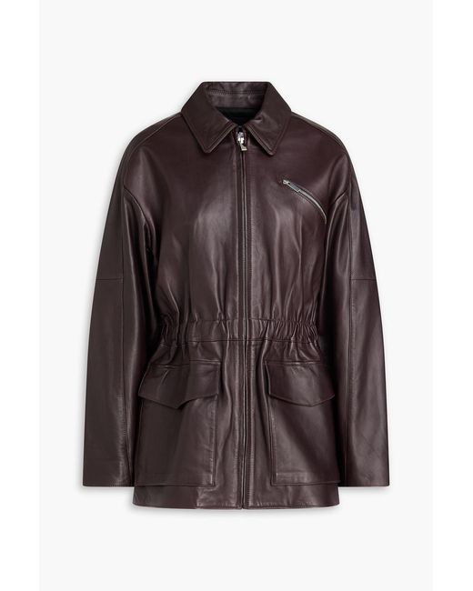 Theory Brown Gathered Leather Jacket