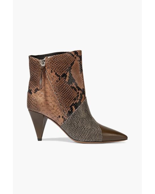 Isabel Marant Brown Latts ankle boots mit einsätzen aus leder und schlangeneffekt