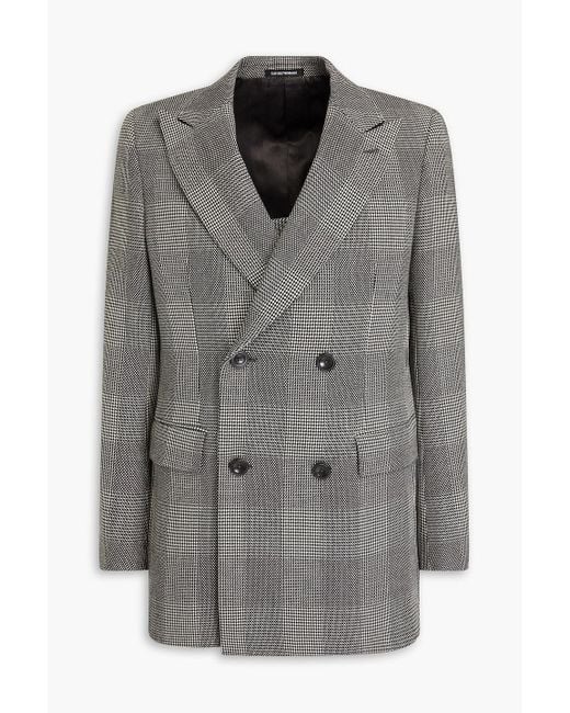 Emporio Armani Gray Double-breasted Prince Of Wales Checked Wool Blazer for men