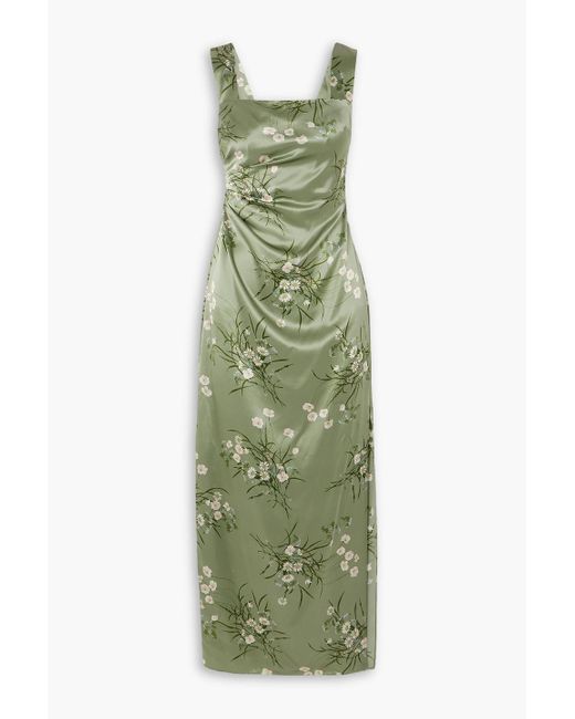 Reformation Green Earl Draped Floral-print Silk-charmeuse Maxi Dress