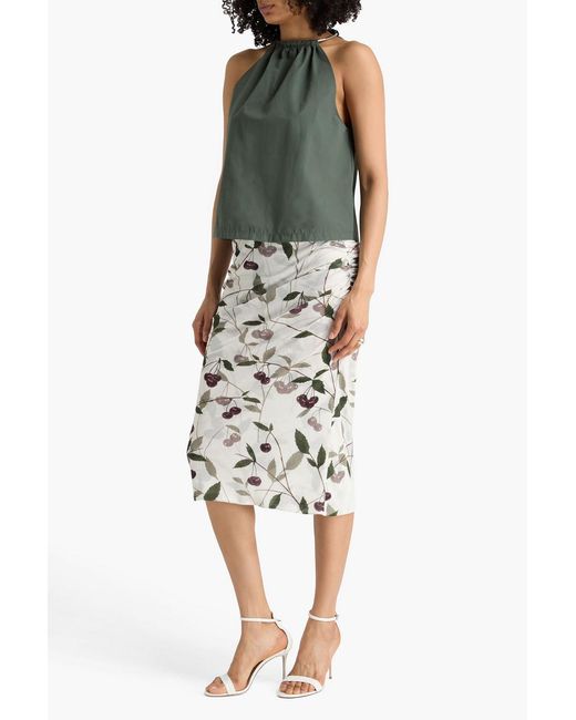 Stella McCartney White Ruched Printed Tulle Midi Pencil Skirt