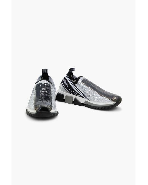 Dolce & Gabbana Metallic Sorrento Crystal-Embellished Textured-Knit Sneakers