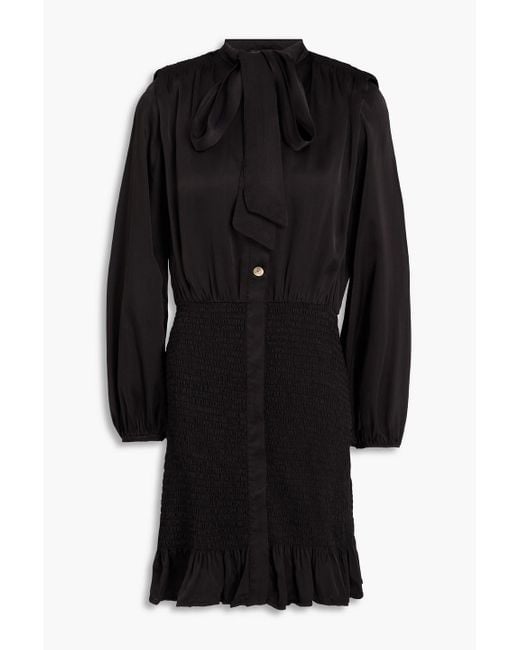 Maje Black Pussy-Bow Satin-Twill Mini Dress