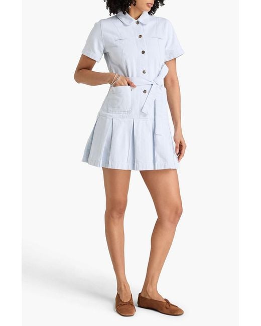 Claudie Pierlot Blue Pleated Denim Mini Shirt Dress