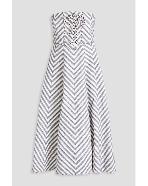 Zimmermann White Strapless Lace-up Herringbone Cotton-blend Midi Dress