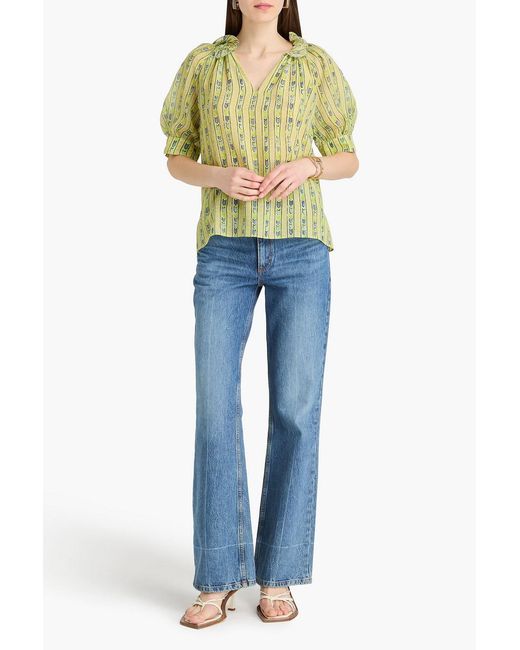 Saloni Yellow Josie Ruffled Printed Silk Top