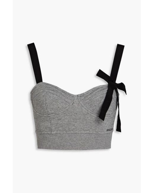 RED Valentino Gray Cropped Bow-embellished Cotton-blend Jersey Bra Top