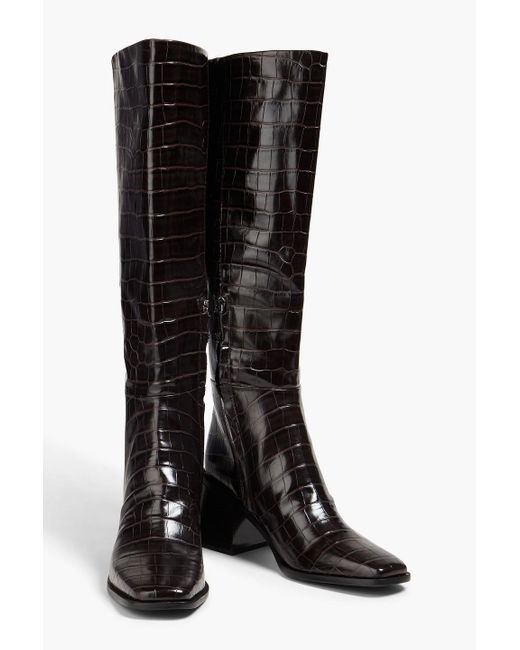 Sam Edelman Black Wade Faux Croc-effect Leather Knee Boots