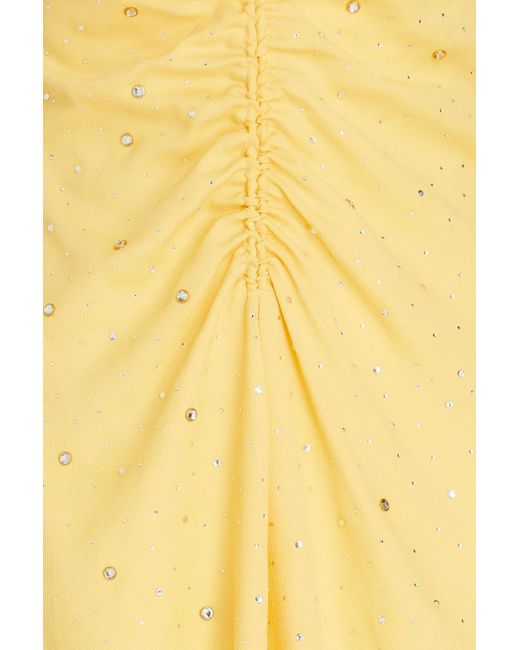 Sandro Yellow Crystal-embellished Ruched Crepe Midi Dress