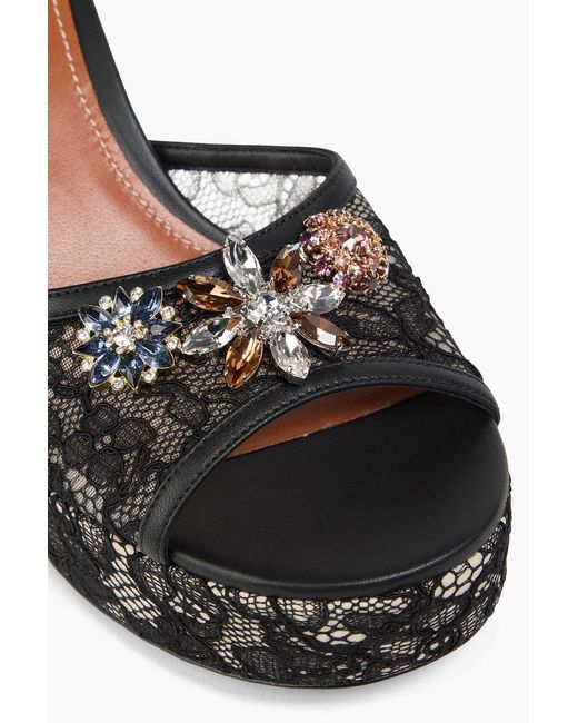 Zimmermann Black Pixie 100 Crystal-Embellished Corded Lace Platform Sandals