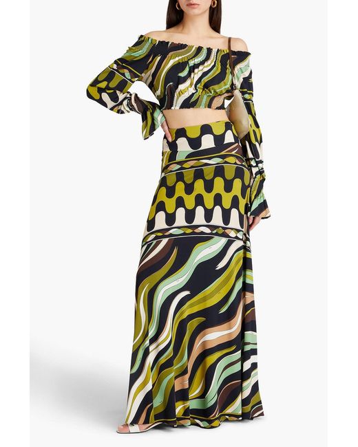 Emilio Pucci Black Cropped Off-the-shoulder Printed Jersey Top