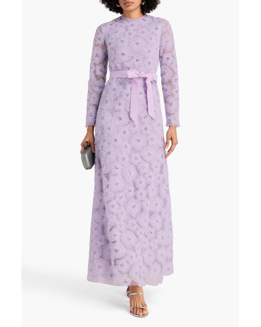 Huishan Zhang Purple Maurene Embellished Tulle Maxi Dress